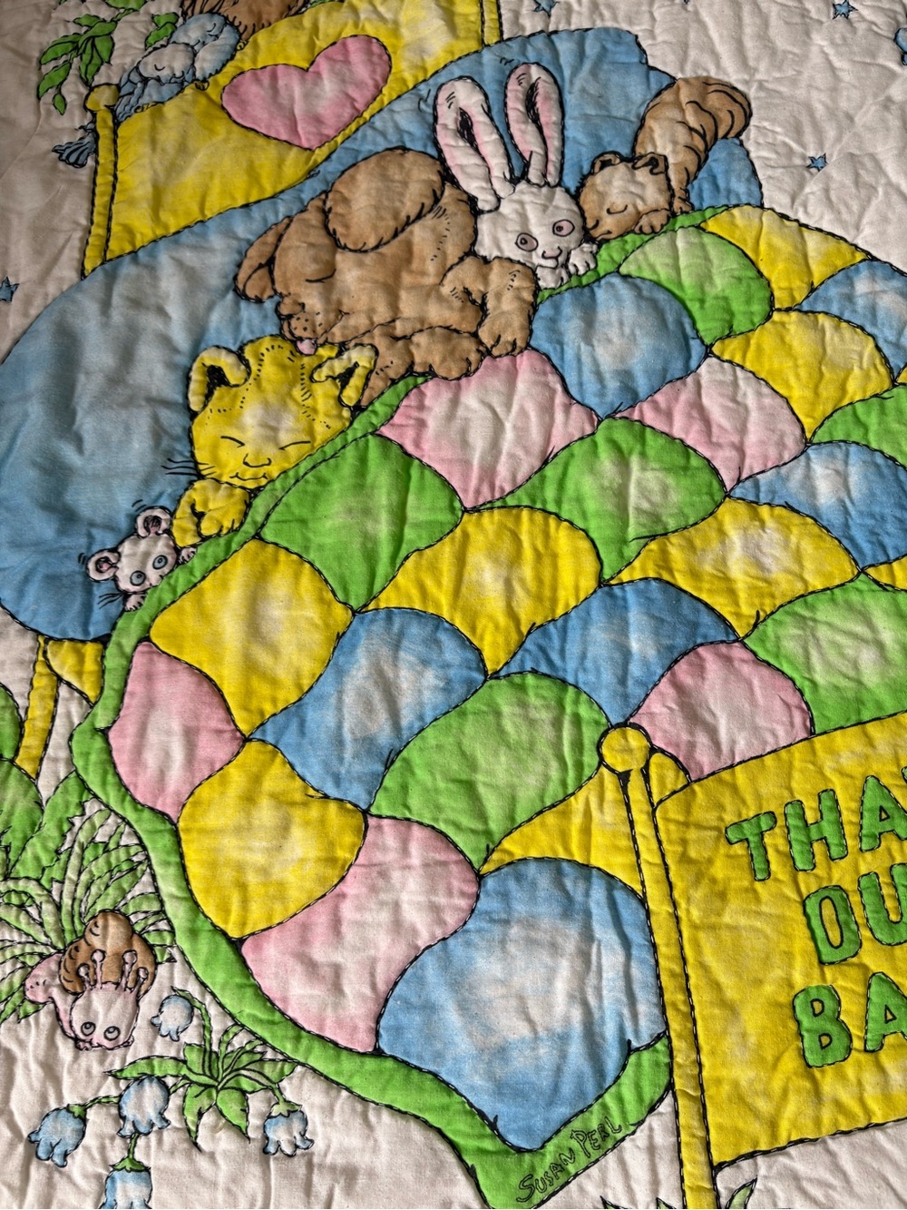 Vintage “ That’s Our Baby “ Baby Quilted Blanket Animal’s Nostalgia - Picture 3 of 12